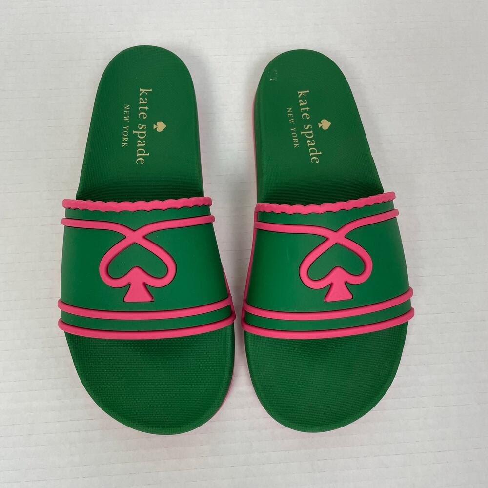 Kate Spade Green Pink Pool Slide Sandals 8B - Picture 2 of 8